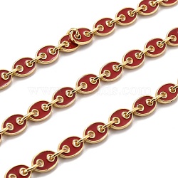 Golden Plated Alloy Enameled Coffee Bean Links Chains, Long-Lasting Plated, Cadmium Free & Lead Free, Unwelded, Red, Coffee Bean: 11.5x8x2mm, Link: 8x5.5x1.2mm, about 32.8 Feet(10m)/roll(LCHA-H004-01G-D)