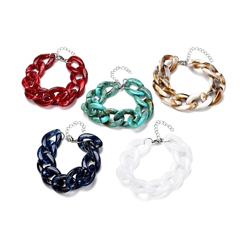 Chunky Acrylic Curb Chain Bracelet for Girl Women, Mixed Color, 7-7/8 inch(20cm)