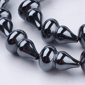 Non-magnetic Synthetic Hematite Beads Strands, Calabash/Gourd, 17.5x11mm, Hole: 1.5mm, about 23pcs/strand, 15.9 inch(40.5cm)