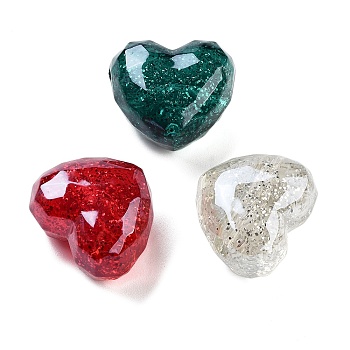 UV Plating Acrylic European Beads, Christmas Theme, Glitter Powder, Heart, Mixed Color, 20x22x14mm, Hole: 4mm