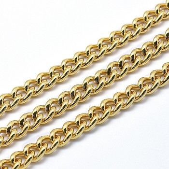 Eco-Friendly Brass Cuban Link Chains, Curb Chains, Unwelded, Lead Free & Cadmium Free & Nickel Free, Real 18K Gold Plated, 9.5x7x3.5mm
