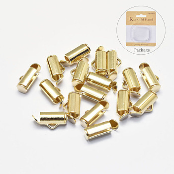 Long-Lasting Plated Brass Slide On End Clasps, Real 18K Gold Plated, Nickel Free, Tube, 9x5.5x4mm, Hole: 1mm, Inner Diameter: 2.5mm