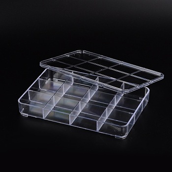 Clear Plastic Storage Container With Lid, 12 Compartments, 14.5cm wide, 23cm long, 3.6cm high