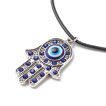 Aquamarine Rhinestone Hamsa Hand with Resin Evil Eye Pendant Necklace for Women, Antique Silver, 17.95 inch(45.6cm)