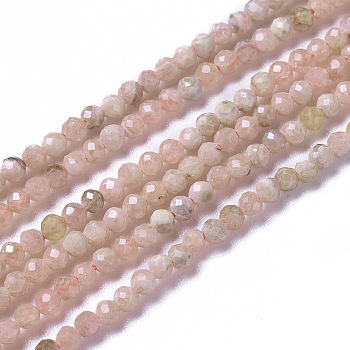 Natural Argentina Rhodochrosite Beads Strands, Faceted, Round, 3~3.5x2~3.5mm, Hole: 0.2mm, about 120~189pcs/strand, 16.2~16.4 inch(41.3~41.7cm)