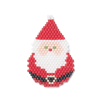 Handmade MIYUKI Japanese Seed Loom Pattern Seed Beads, Santa Claus Pendants for Christmas, Red, 42x27x1.7mm, Hole: 1.2mm