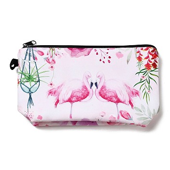 Flamingo Pattern Polyester  Makeup Storage Bag, Multi-functional Travel Toilet Bag, Clutch Bag with Zipper for Women, Cerise, 22x12.5x5cm