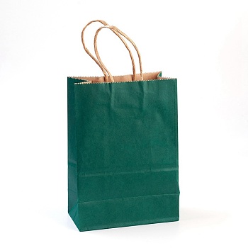 Pure Color Kraft Paper Bags, with Handles, Gift Bags, Shopping Bags, Rectangle, Green, 21x15x8cm