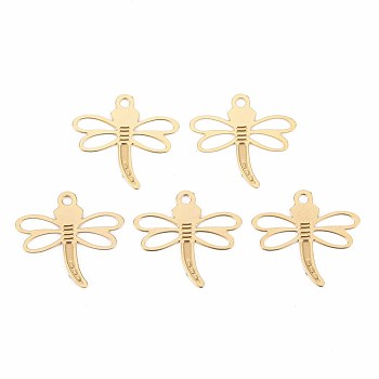 Autumn Theme Rack Plating 304 Stainless Steel Pendants, Etched Metal Embellishments, Nickel Free, Dragonfly, Real 18K Gold Plated, 14.5x15.5x0.4mm, Hole: 1.2mm