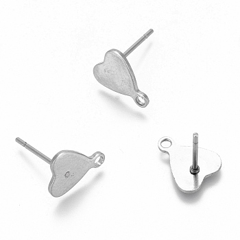 304 Stainless Steel Stud Earrings, Heart, Stainless Steel Color, 12x8mm, Hole: 1mm, Pin: 0.8mm
