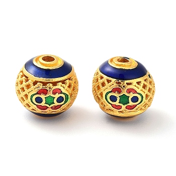 Alloy Enamel Beads, Golden, Round, Colorful, 11x9mm, Hole: 2mm