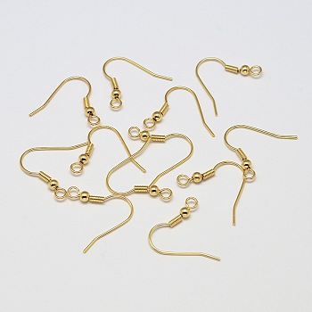 Brass Earring Hooks, with Horizontal Loop, Cadmium Free & Nickel Free & Lead Free, Golden, 20x21mm, Hole: 1mm, 20 Gauge, Pin: 0.8mm