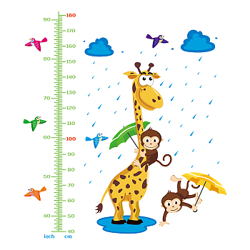 PVC Height Growth Chart Wall Sticker, Giraffe Animal with 40 to 180 cm Measurement, for Kid Room Bedroom Wallpaper Decoration, Gold, 900x390x3mm, 3pcs/set