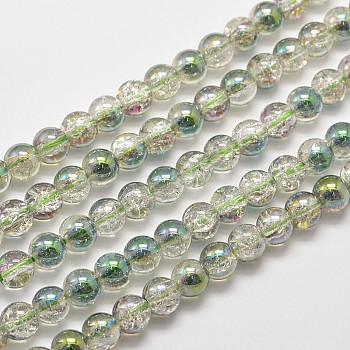 Electroplate Synthetic Crackle Quartz Bead Strands, Round Half Rainbow Plated, Dark Sea Green, 8mm, Hole: 1mm, about 50pcs/strand, 15.7 inch