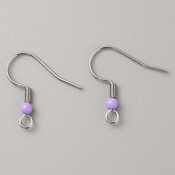 304 Stainless Steel Earring Hooks, French Hooks with Coil and Plastic Ball, Lilac, 19.5x18.5x3mm, Hole: 2mm, Pin: 0.7mm