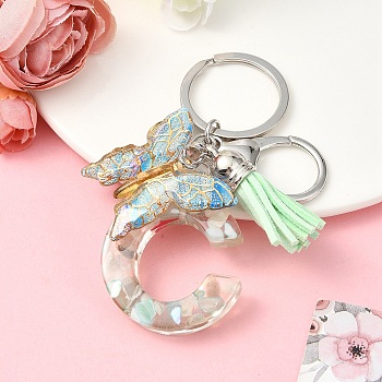 Resin & Acrylic & Faux Suede Tassel Keychain, with Alloy Clasp and Iron Rings, Letter C, 0.9cm