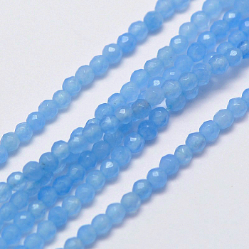 Natural White Jade Beads Strands, Faceted Round, Dyed, Sky Blue, 3mm, Hole: 0.8mm, about 113~123pcs/strand, 15 inch