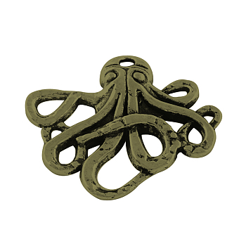 Octopus Tibetan Style Alloy Pendants, Cadmium Free & Lead Free, Antique Bronze, 20.5x24x2.5mm, Hole: 1.5mm, about 810pcs/1000g