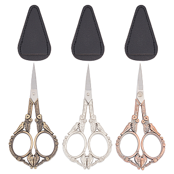 3Pcs 3 Colors Stainless Steel Bird Scissors with Alloy Handle, Sewing Embroidery Scissors, and 3Pcs PU Leather Scissor Tip Protective Covers, Mixed Color, Scissor: 12.6cm