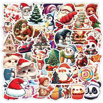 50Pcs Christmas Theme Animal Paper Stickers, Self-Adhesive Decals, for Water Bottles Laptop Phone Skateboard Decoration, Mixed Color, 33~50x35~50x0.3mm