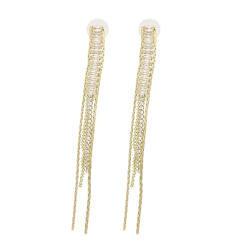 Cubic Zirconia Chains Tassel Earrings, Brass Dangle Stud Earrings, Golden, 95x7mm