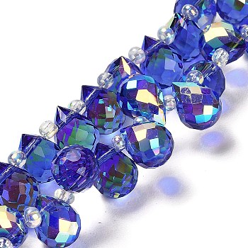 Electroplate Glass Beads Strands, Teardrop, Royal Blue, 10~11x8mm, Hole: 1mm, about 96~98pcs/strand, 26.97''~27.17''(68.5~69cm)
