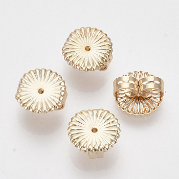 Brass Ear Nuts, Butterfly Earring Backs for Post Earrings, Nickel Free, Flat Round/Flower, Real 18K Gold Plated, 9.5x9x4.5mm, Hole: 1mm