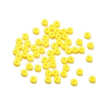 Opaque Acrylic Beads, Flat Round, Yellow, 4x1.8mm, Hole: 1.2mm