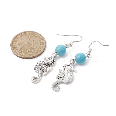 boucles d'oreilles pendantes en perles turquoise synthétiques(EJEW-JE05496)-3