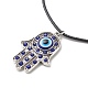 Aquamarine Rhinestone Hamsa Hand with Resin Evil Eye Pendant Necklace for Women(NJEW-JN03956-02)-1