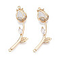Real 18K Gold Plated Seashell Color Flower Brass+Cubic Zirconia Links(X-KK-Q278-004-NF)