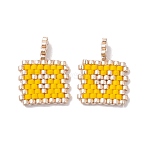 2Pcs Handmade MIYUKI Round Rocailles Seed Loom Pattern, Rectangle Pendants, Gold, 17.5x13.5x1.5mm, Hole: 1.2mm(PALLOY-MZ00186-02)