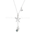 925 Sterling Silver Pave Sky Blue Cubic Zirconia and Freshwater Pearl Starfish Pendant Necklaces for Women, Silver, 15.75 inch(40cm)(FS-WGA6E4E-01)