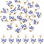 20Pcs Blue & White Floral Printed Porcelain Pendants, with Golden Tone Iron Loops, Star, 23mm, Hole: 3mm(PALLOY-YW00112-07)