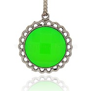 Antique Silver Tone Alloy Resin Pendants, Faceted Flat Round Necklace Pendants, Lime, 30x26x10mm, Hole: 2mm(PALLOY-J343-01AS)