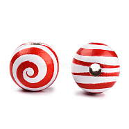 Spray Painted Wood Beads, Printed Beads, Round, Red, 15~16x14~15mm, Hole: 3~4mm(WOOD-N015-01-04)