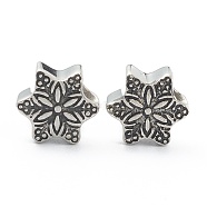 304 Stainless Steel European Beads, Large Hole Beads, Flower, Antique Silver, 9.5x11x6.5mm, Hole: 4.5mm(STAS-I181-013AS)