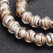 Handmade Gold Sand Lampwork Rondelle Beads Strands, Faceted, White, 8x6mm, Hole: 1mm, about 50pcs/strand, 15.4 inch(LAMP-I010-A-10)