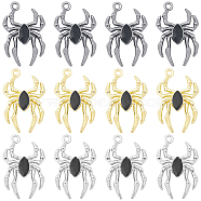 24Pcs 3 Colors Blank Glass Spider Pendant, with Alloy Findings, Lead Free & Cadmium Free, Mixed Color, 25.5x17x4.5mm, Hole: 1.6mm, 8Pcs/color(FIND-SC0006-47)