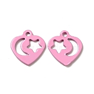 Spray Painted 201 Stainless Steel Charms, Heart with Star & Moon Pattern, Pearl Pink, 12x11.5x1mm, Hole: 1.4mm(STAS-G304-15A)