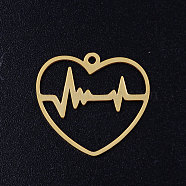 201 Stainless Steel Filigree Pendants, Heart with Heartbeat/ECG, Golden, 19.5x21.5x1mm, Hole: 1.4mm(STAS-Q201-JN326-2)