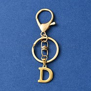 304 Stainless Steel Initial Letter Charm Keychains, with Alloy Clasp, Golden, Letter D, 8.5cm(KEYC-YW00005-04)