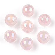 Translucent Resin Beads, Glitter Beads, Round, Misty Rose, 8x7.5mm, Hole: 1.8mm(RESI-Z015-04A)