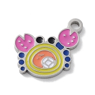 304 Stainless Steel Enamel Charms, Crab Charm, Stainless Steel Color, 14.5x14.5x1.5mm, Hole: 1.8mm(STAS-P339-18P-02)