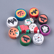 Halloween/Christmas Theme Handmade Polymer Clay Beads, Mixed Shapes, Mixed Color, 9~12x6~12x4.5~5mm, Hole: 1.4~1.5mm(CLAY-S091-78)