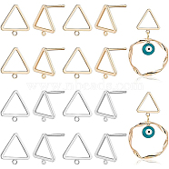 20Pcs 2 Colors Brass Stud Earring Findings, with Horizontal Loops, Triangle, Long-Lasting Plated, Nickel Free, Platinum & Golden, 12.5x12x1mm, Hole: 1mm, Pin: 0.8mm, 10Pcs/color(KK-BC0008-33)