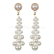 Shell Pearl Beaded Teardrop Dangle Stud Earrings, Brass Jewelry, White, 58~59.5x16mm(EJEW-TA00241)