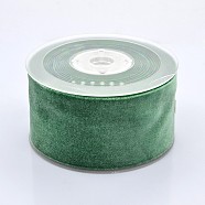 Polyester Velvet Ribbon for Gift Packing and Festival Decoration, Green, 2 inch(50mm), about 20yards/roll(18.29m/roll)(SRIB-M001-50mm-587)