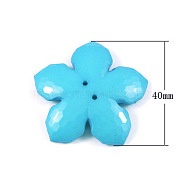 Colorful Acrylic Buttons, Large Buttons, Two Drilled Hole, Faceted, Flower, Deep Sky Blue, Size: about 40mm in diameter, 7mm thick, hole: 1mm(X-MACR-S066-4-1)