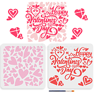 US 1 Set Valentine's Day PET Hollow Out Drawing Painting Stencils, with 1Pc Art Paint Brushes, for DIY Scrapbook, Photo Album, Heart, 300x300mm, 2pcs/set(DIY-MA0002-98)